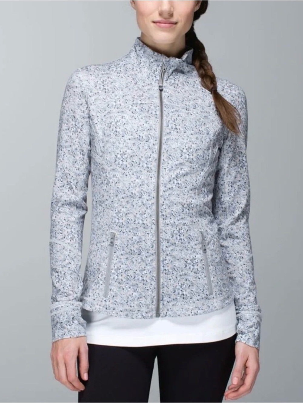 LULULEMON Forme Jacket Yoga Cuffins Petite Fleur Silver Spoon Gray Women’s Sz 10